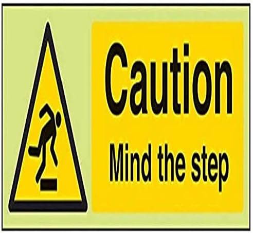 VSafety 63033AX-R Caution Mind The Step Safety Sign, Hard Plastic