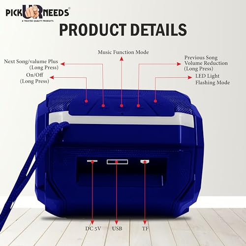 Image of Pick Ur Needs Wireless Rechargeable Mega Bass Portable Bluetooth Speaker | Water Proof | Splash Proof | Premium Speaker Compatible with All Mobile Phone (Blue)