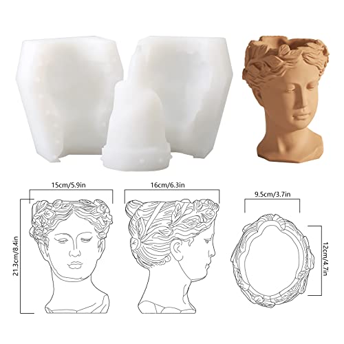 Large Concrete Flower Pot Mold 3D Goddess Statue Cement Silicone Mould Handmade Crafts Portrait Sculpture Home Garden Decoration Tool #TOP2