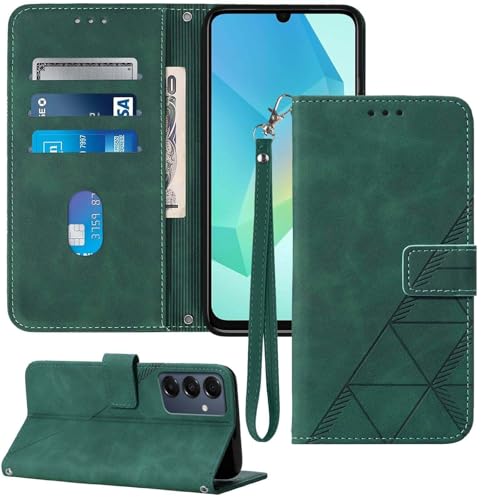 Moment Dextrad for Samsung A16 5G Case Wallet,Card Holder Slots Wrist Strap TPU Interior Protective Phone,Stand PU Leather Folio Flip Cases Cover for Galaxy A16 (Green)