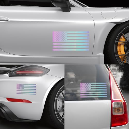 Image of Die Cut Subdued Hologram American Flag Sticker 3 inch X 5 inch Tactical Military Flag USA Decal - Set of 2 Waterproof Vinyl Car Window & Bumper Vinyl Decal for Truck, RV, Laptop, Hard Hat & Helmet