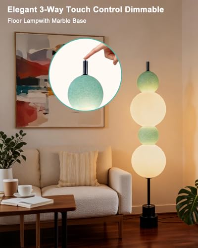 Image of Blue Globe Floor Lamp - Metal, 3 CCT (3000K /4000K /5000K) Dimmable LED, Touch Switch, Modern Tall Standing Lamp for Bedroom, Living Room, Home Office