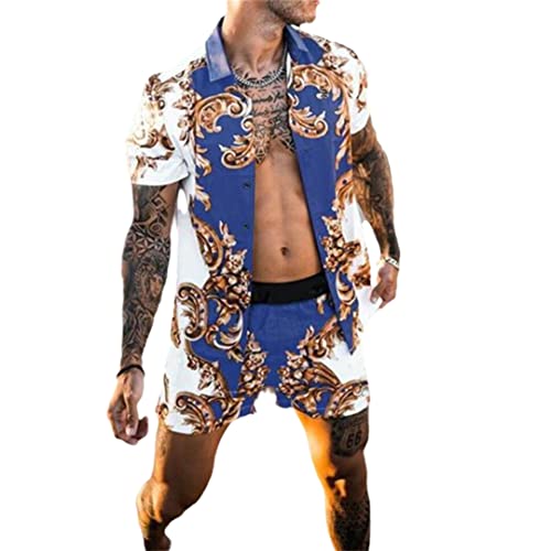 Ensemble hawaïen homme idéal pour vos soirées plage et vacances d'été Tz-13blue