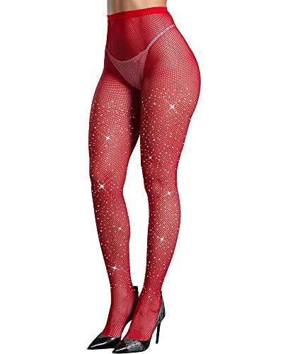 Image of CHRLEISURE Women's Sparkle Rhinestone Fishnets, Sexy Sparkly Glitter Party Concert Outfit Fishnet Stockings