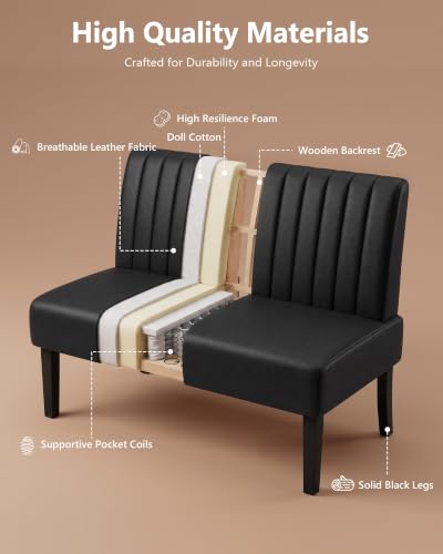 Image of 43'' Leather Armless Loveseat with USB, Compact Couch for Living Room