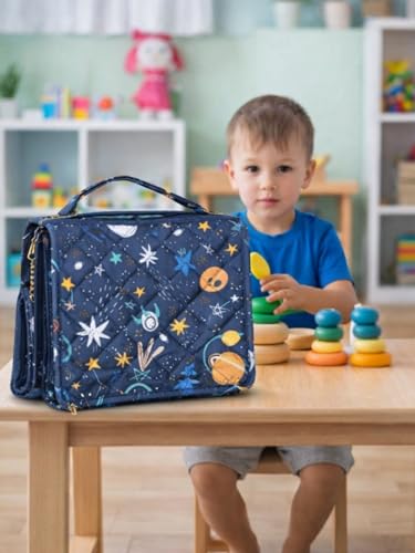 Image of Foldable Travel Kit | Multipurpose All-in-One Compact, Foldable, Durable, Lightweight, Waterproof, Bag | Travel Friendly Pouch Ideal for Diaper, Medicines & Toiletry (Outer Space Print)