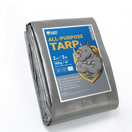 GUARD SHIELD Heavy Duty Tarpaulin Sheet 2x3m Silver/Black Tarp Multi Purpose UV Resistant Waterproof Ground Cover 160g/m