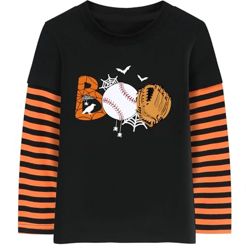 Halloween Shirts for Kids Pumpkin Boo Dinosaur Truck Boys Girls Tshirt Stripe Long Sleeve Tees Tops 2-7 Years
