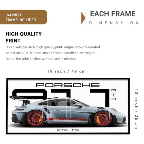 Image of kotart Big Porsche Car Framed Posters Gift Items for Boys Room Wall Decoration Bedroom Living Room Office Studio Decor | Car Poster Frame for Wall Decor Set Of 1 Size (10 x 19 inch)