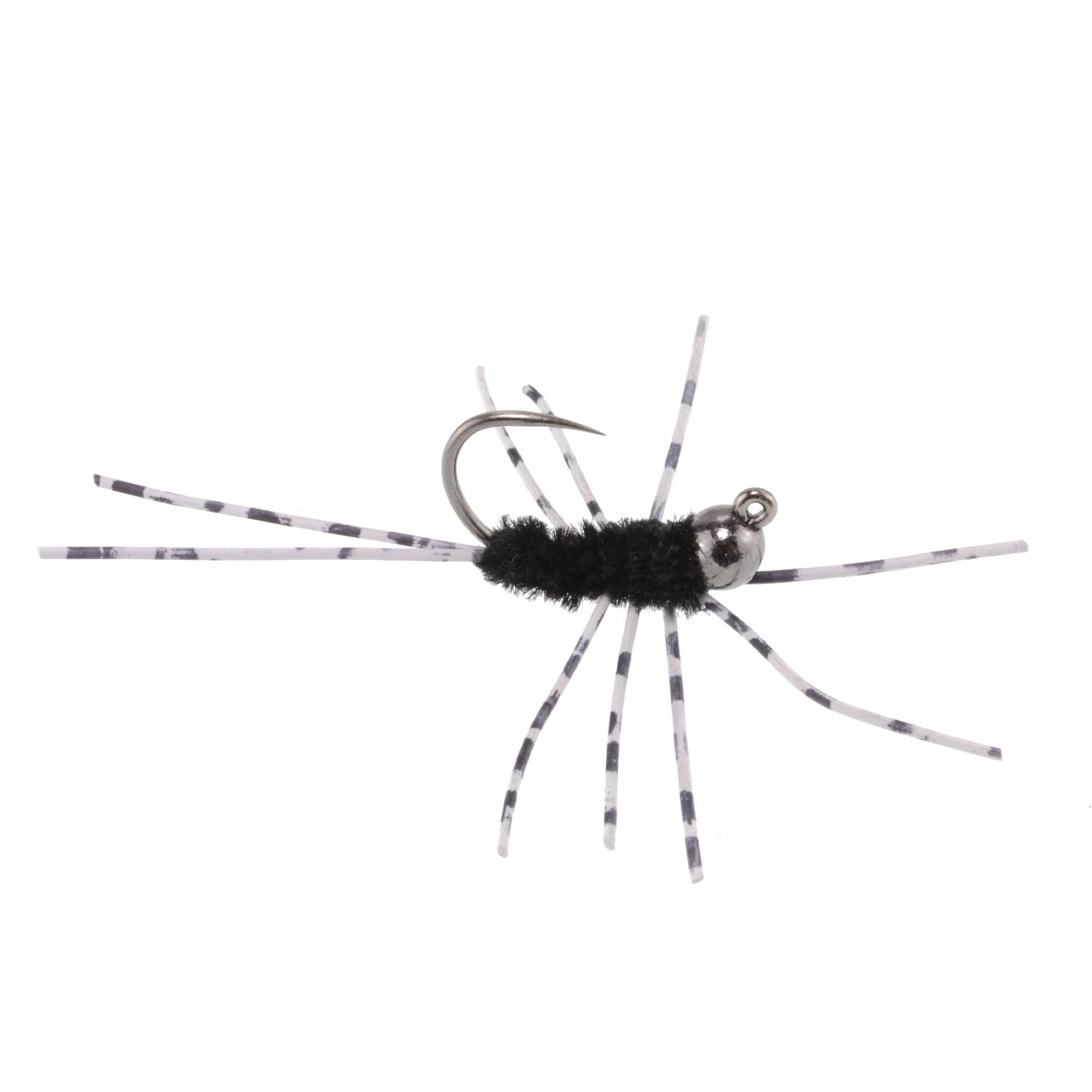 The Fly Fishing Place Tungsten Bead Jigged Pat's Rubber Legs Nymph - Black with Barred Legs - 6 Flies Hook Size 6