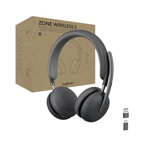 Image of Logitech Zone Wireless 2 Premium Noise Canceling Headset with Hybrid ANC, Bluetooth, USB-C, USB-A, Certified for Zoom, Google Meet, Google Voice, Fast Pair, Engineered for Intel Evo laptops, Graphite