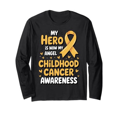 My Hero Is Now My Angel Childhood Cancer Awareness Apparel Maglia a Manica