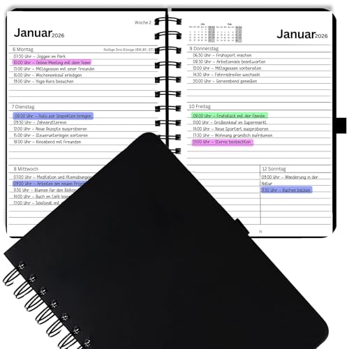 DIN A5 2026 Terminplaner Kalender auf Deutsch Terminkalender Wochen-Planer Ausgaben Organizer Agenda Wochenkalender Buchkalender mit Kunstleder-Hardcover