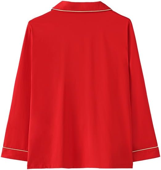 Condition photo showing New/Like New for women's pajama set, red women's pajama set, two pieces soft long sleeve pajamas long pants with pockets homewear red large
