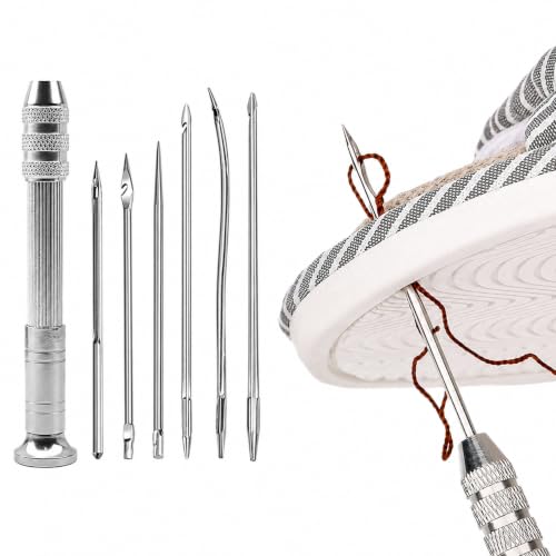 Image of Paritirth 7-in-1 Sewing Awl and Needle Set, Stainless Steel Leather Stitching Repair Tool Kit for Shoes, Bags, Canvas, Upholstery & DIY Craft