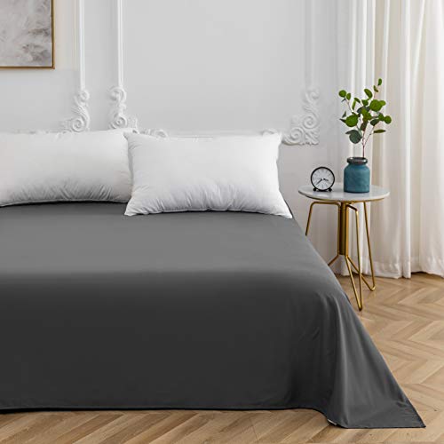 MOHAP 120 Fils/cm² Drap Plat 280 x 320 cm Gris 2 Personnes Drap Plane Microfibre Draps de Lit Respirant Couverture Protège Matelas Épais Élastique Drap Housse Grand Uni