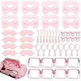 YEXEXINM 48 Set Spa Sleepover Party Supplies for Girls, 8 Pink Spa Headband 8 Sleep Eye Mask 8 Hairbands 8 Organzer Bags 8 Mirrors 8 Combs for Slumber Favors Gift Sleepover Party