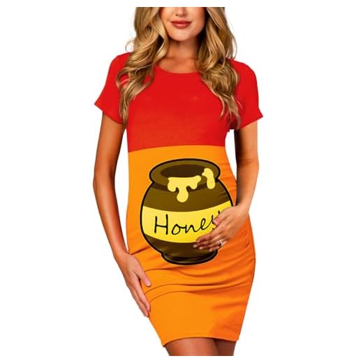 Deerose Vestidos femininos para gestantes para o dia da Páscoa, casual, estampado, divertido, para o Dia das Bruxas, Urso de mel, P