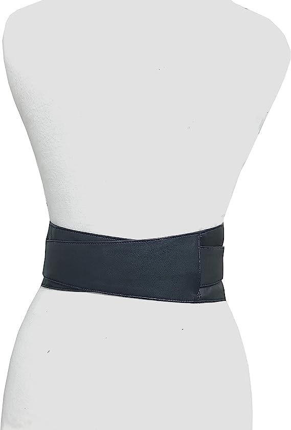Woman's Obi Sash Wrap Stretch Corset Waisband Cincher Wide Elegant Genuine Leather Buckle Belt (Black, 2XL(35''-36''Waist))