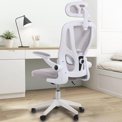 Computer Chair & Office Chair Ergonomic Desk Chair 330 LBS Home Mesh Office Desk Chairs with Wheels Comfortable Gaming Chair High Back Office Chair for Long Hours- White