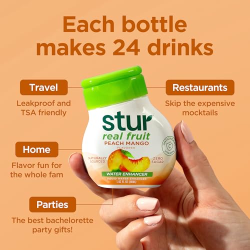 Image of Stur Liquid Water Enhancer | Peach Mango | Sweetened with Stevia | High in Vitamin C & Antioxidants | Sugar Free | Zero Calories | Keto | Vegan | 5 Bottles, Makes 120 Drinks