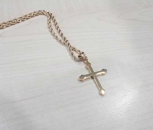 18K Gold Cross Necklace Pendant Charm with 3MM Rope Chain Gift for Men Women Baptism Religious Fashion Jewelry3