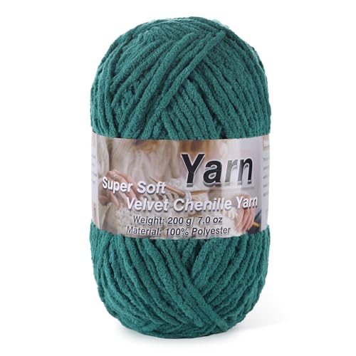 Image of Chunky Chenille Yarn for Baby Blanket Yarn for Crocheting - 7.05oz Super Soft Chenille Plush Yarn - Bulk Thick Yarns Used for Making Scarves, Blankets, Stuffed Animals, DIY Craft (Dark Green)