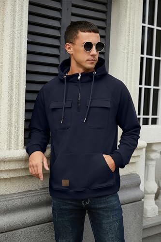 Lepunuo Men's Cargo Hoodies Quarter Zip Sweatshirts Tactical Pullover Casual Gym Athletic Loose Hooded Sweatshirts3