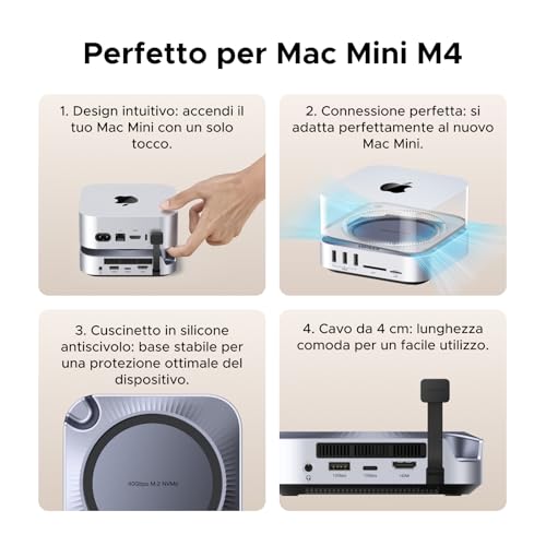 USB4.0 Docking Station Compatibile con Mac Mini M4 e M4 Pro con alloggiamento M.2 NVME SSD 40Gbps 10 in 2 Dock USB C HDMI 8K 30Hz 4K 144Hz 5 Porte USB 10Gbps SD TF 4.0 3,5 mm Aux - Hub USB - Immagine 9
