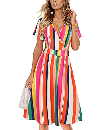 Image of VOTEPRETTY Women's Short Sleeve V Neck Wrap Dress Summer Casual Floral Sundress with Pockets(Floral02,XL)