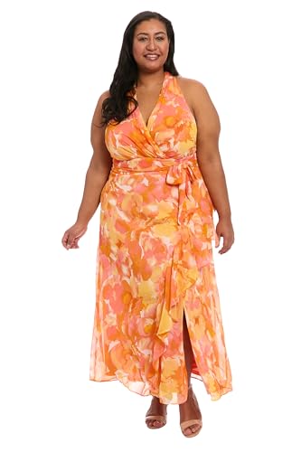 Image of London Times Women's V-Neck Waist Tie Ruffle Cascade Dress for Women | Wedding Guest Dresses for Women