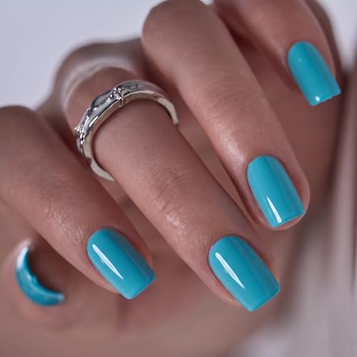 Image of CurvLife Soft Gel Squoval Press-On Nails Short, Reusable Fake Nails with Glue & Adhesive Tabs, 30PCS Salon-Quality Stick-On Nails for At-Home Manicure (Mint Rush)