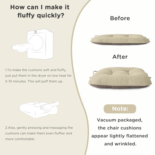 Image of AddGrace Chair Cushions for Dining Chairs Set of 4 Non-Slip Kitchen Seat Cushions with Ties Tufted Thick Seat Pads for Indoor Kitchen Dining Furniture 17 inchx16 inchx3 inch Beige