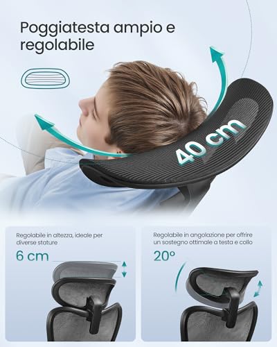 Sedia da Ufficio Ergonomica, Sedia da Scrivania Computer, Poggiatesta e Supporto Lombare Regolabili, Portata Fino a 150 kg, Regolabile in Altezza, Nero Inchiostro OBN066BH01 - Sedia gaming - Immagine 6