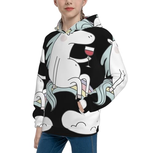 Unicorn and Wine Kid Hoodies Boys Sweatshirts Girls Pullover with Pocket2