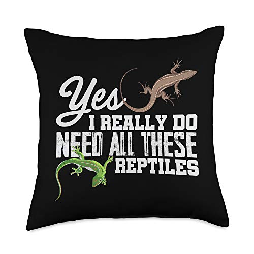 Funny Reptile Lover Gifts & Snake Lovers Apparel Yes I Really Do Need All These Reptiles Snake Lizard Gecko Throw Pillow, 18x18, Multicolor