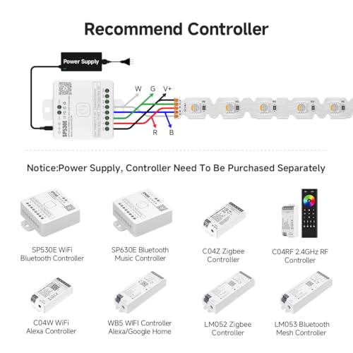 Tira LED RGBW flexible en forma de S 9.8 pies 24V Blanco cálido 3000K miniatura 5