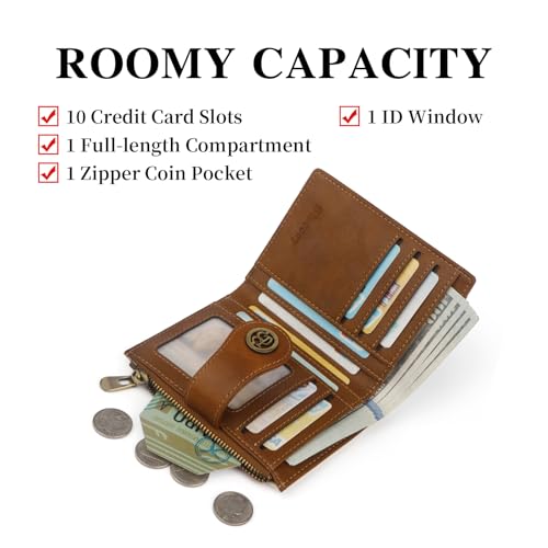 Image of Leather Wallet Women,RFID Blocking Small Wallet for Women Bifold Compact Slim Wallet Card Holder With Zipper Coin Pocket(Whitebrown)