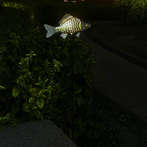 Kaixoxin Solar Garden Lights Metal Fish Decorative Stake For Outdoor Patio Yard Decorations,Warm White Led Solar Path Lights (Silver-1) #TOP4