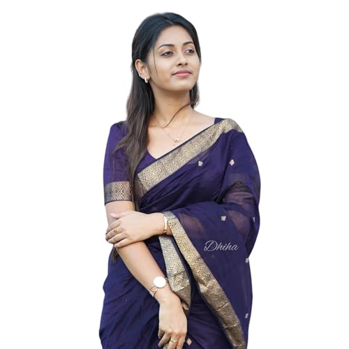 Image of Original Maheswari Cotton Silk Saree for Women | Kanjivaram Pure Silk Cotton Sari with Blouse | Zari Work | Tassels | Handloom Weave