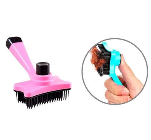 Kit Coleira Peitoral e Guia Ajustavel Tamanho G + Rasqueadeira Autolimpante Rosa para Gatos e Cachor