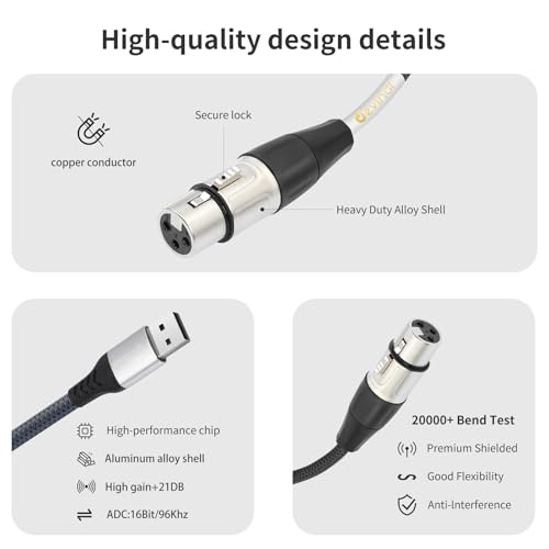 Câble XLR vers USB anti parasite de 3 mètres pour microphone et chant