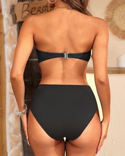 Tempt Me Women Bandeau Bikini Set Twist Strapless Two Piece Swimsuit High Cut High Waisted Bathing Suits2