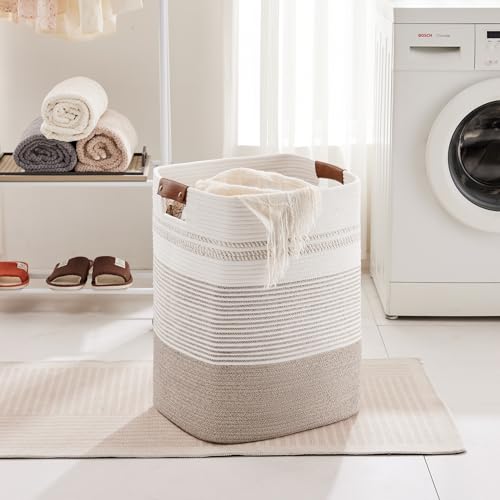 85L-Tall-Woven-Laundry-Basket-Hamper-with-Leather-HandlesBrown-collapsible-wicker-hamper-storage-for-dirty-clothes-toys-blankets-gifts-living-room-bedroom-bathroom-17x14x22