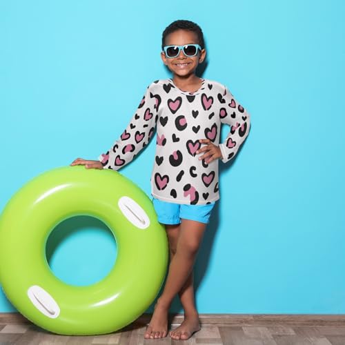 Boys Rash Guard Swim Shirt Long Sleeve UPF+ 50 Sun Shirts Quick Dry Shirt Leopard Print Hearts for Toddler Kids4