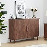 NVETHM Sideboard Buffet, Storage Cabinet with Sliding Doors and Handles, Modern Wooden Sideboard Cabinet for Living Room, Dining Room, Kitchen and Entryway (Walnut)