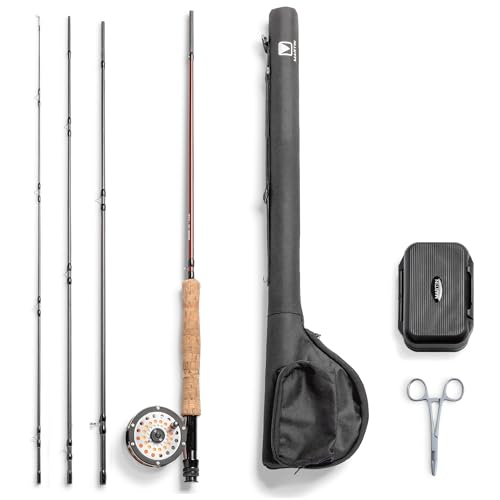 Martin 67R River|Stream Fly Fishing Rod and Reel Combo Kit, 4/6-Weight, 8-Foot 6-Inch, 4-Piece Rod, Moderate Action, Single Action Reel, 6-Weight Floating Line, Fly Assortment, Travel Case, Brown