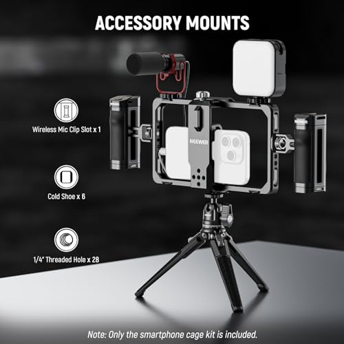 Image of NEEWER Universal Phone Cage Video Rig with Bluetooth Shutter Side Handle Comfort Grips, Smartphone Stabilizer for Video Recording Compatible with iPhone 15 Pro Max 15 Pro Galaxy S24 Ultra, PA009E