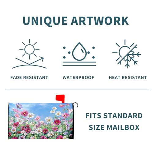 Image of Spring Summer Flowers Welcome Mailbox Cover Magnetic Large Size 25.5 inchx21 inch Wildflowers Mailbox Wraps Waterproof Summer Floral Post Box Cover Decorative for Garden Home Yard Outside