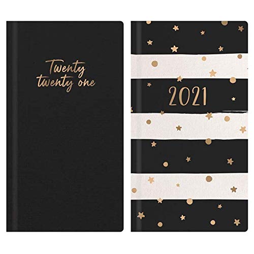 2025 Week to View Slim Textured Linen Stars and Strip Diary (Textured Linen Black)